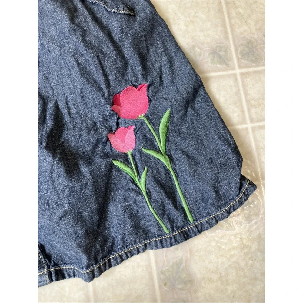 Gymboree vintage 2011 TULIPS denim Chambray DRESS sz 8 embroidered pink tulips